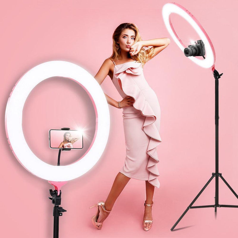 Embellir Ring Light 19'' LED 5800LM Dimmable Diva With Stand Make Up Studio Video Pink - John Cootes