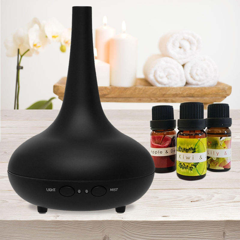 Essential Oil Diffuser Ultrasonic Humidifier Aromatherapy LED Light 200ML 3 Oils - Black - John Cootes