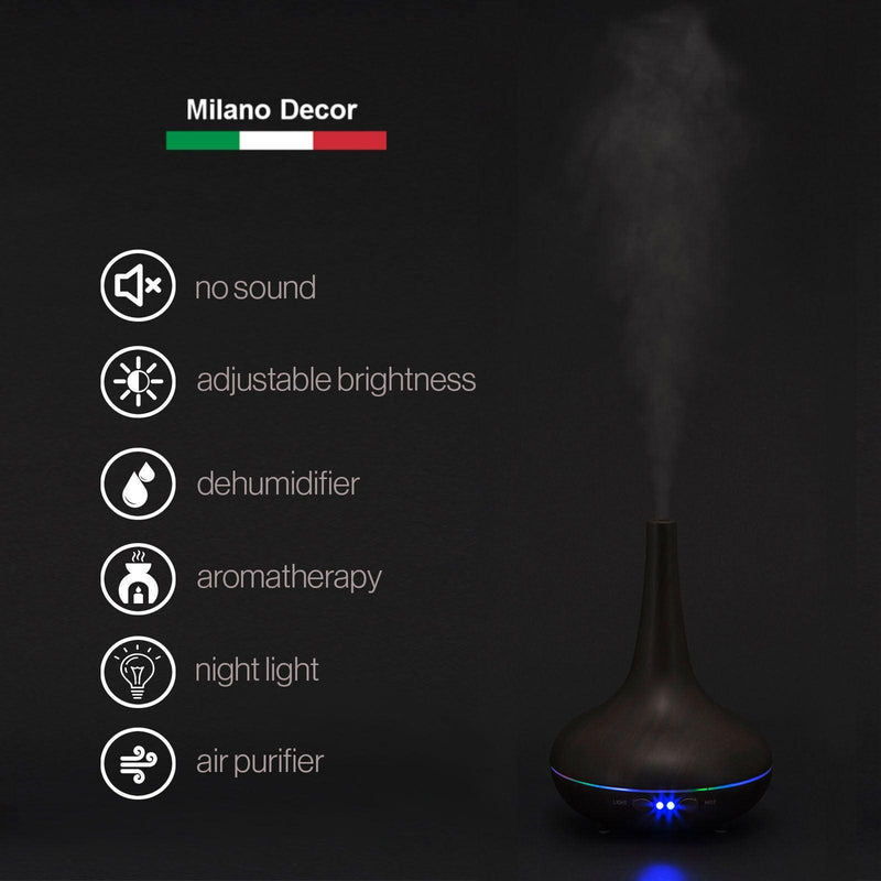Essential Oil Diffuser Ultrasonic Humidifier Aromatherapy LED Light 200ML 3 Oils - Dark Wood Grain - John Cootes