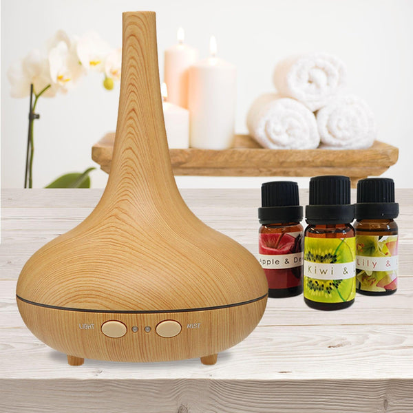 Essential Oil Diffuser Ultrasonic Humidifier Aromatherapy LED Light 200ML 3 Oils - Light Wood Grain - John Cootes