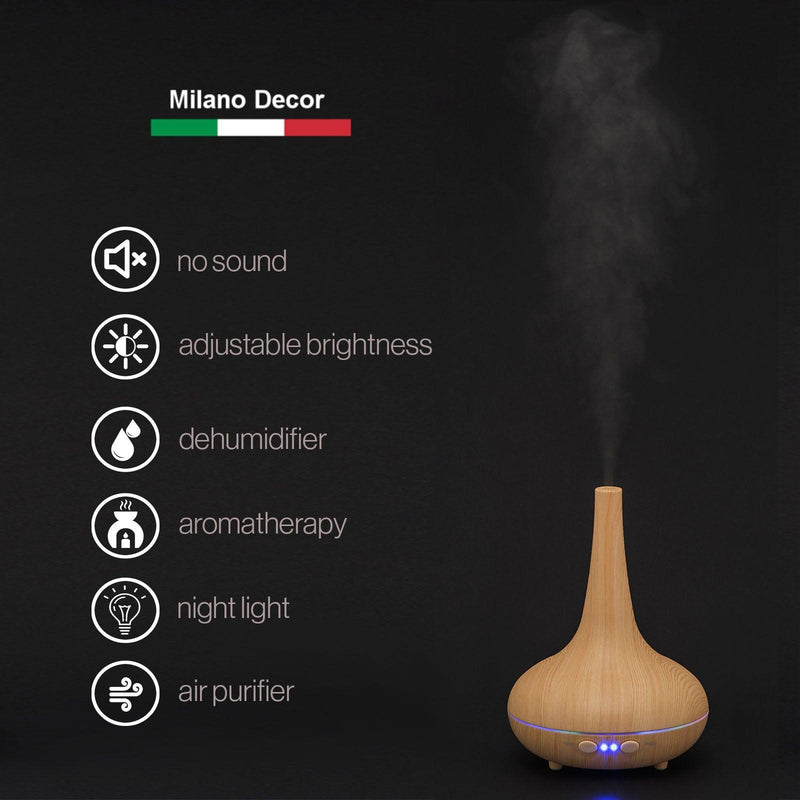 Essential Oil Diffuser Ultrasonic Humidifier Aromatherapy LED Light 200ML 3 Oils - Light Wood Grain - John Cootes
