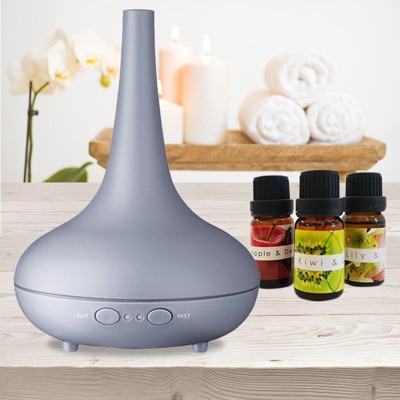 Essential Oil Diffuser Ultrasonic Humidifier Aromatherapy LED Light 200ML 3 Oils - Matte Grey - John Cootes