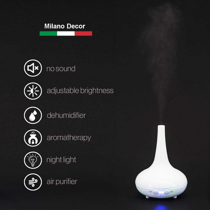 Essential Oil Diffuser Ultrasonic Humidifier Aromatherapy LED Light 200ML 3 Oils - White - John Cootes