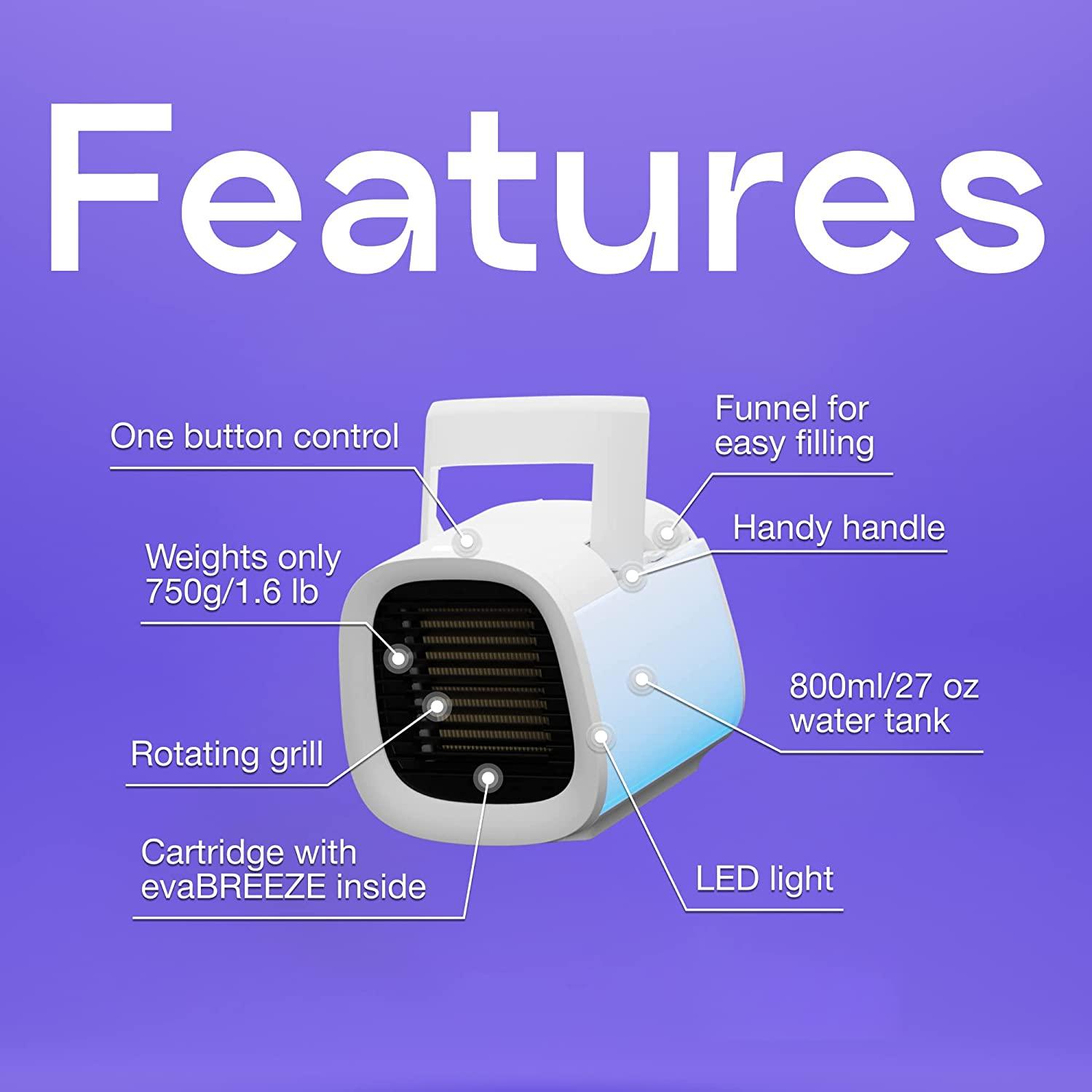 Evapolar evaCHILL - Personal Portable Air Cooler and Humidifier, with USB Connectivity and LED Light, White - John Cootes