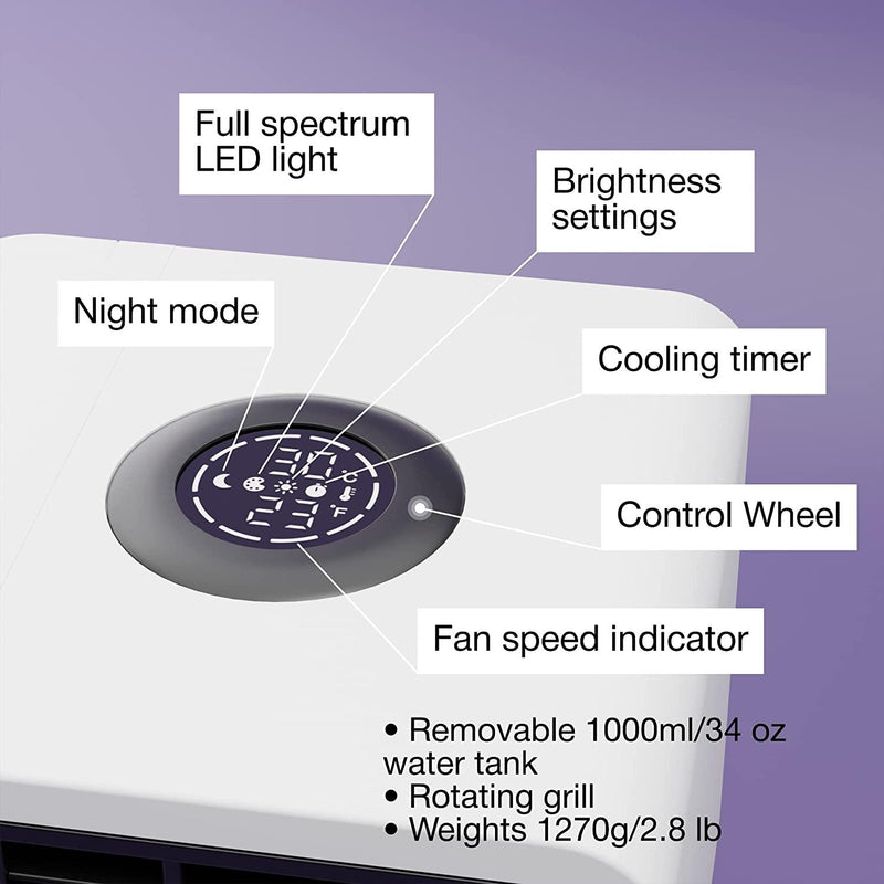 Evapolar evaLIGHT Plus Personal Portable Air Cooler and Humidifier, Desktop Cooling Fan, for Home and Office, with USB Connectivity and Colorful Built-in LED Light, White (EV-1500) - John Cootes