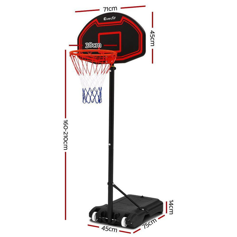 Everfit 2.1M Adjustable Portable Basketball Stand Hoop System Rim Black - John Cootes