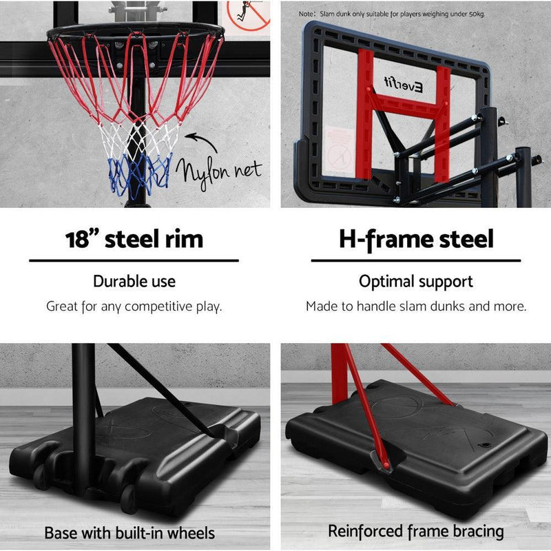 Everfit 3.05M Basketball Hoop Stand System Ring Portable Net Height Adjustable Black - John Cootes