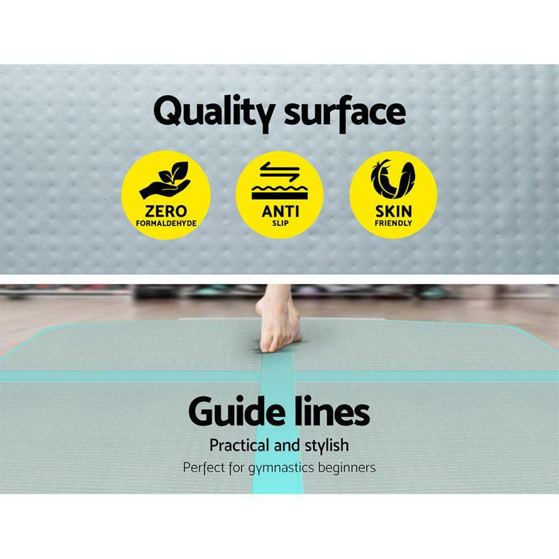 Everfit 3m x 1m Air Track Mat Gymnastic Tumbling Mint Green and Grey - John Cootes