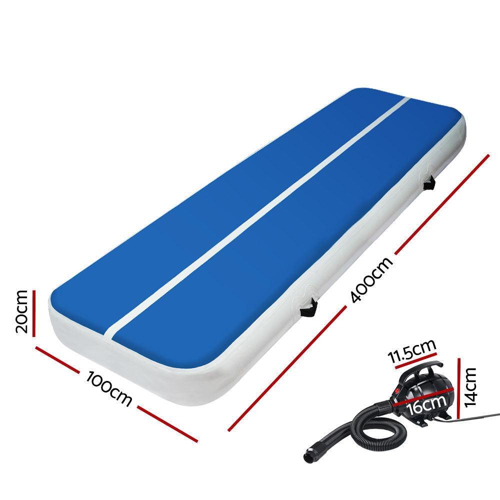 Everfit 4X1M Inflatable Air Track Mat 20CM Thick with Pump Tumbling Gymnastics Blue - John Cootes