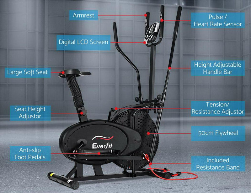 Everfit 5in1 Elliptical Cross Trainer Exercise Bike Bicycle Home Gym Fitness Machine Running Walking - John Cootes