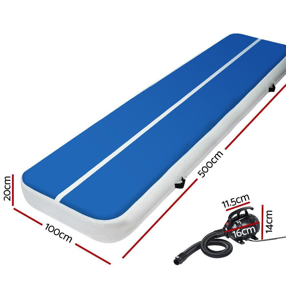 Everfit 5X1M Inflatable Air Track Mat 20CM Thick with Pump Tumbling Gymnastics Blue - John Cootes