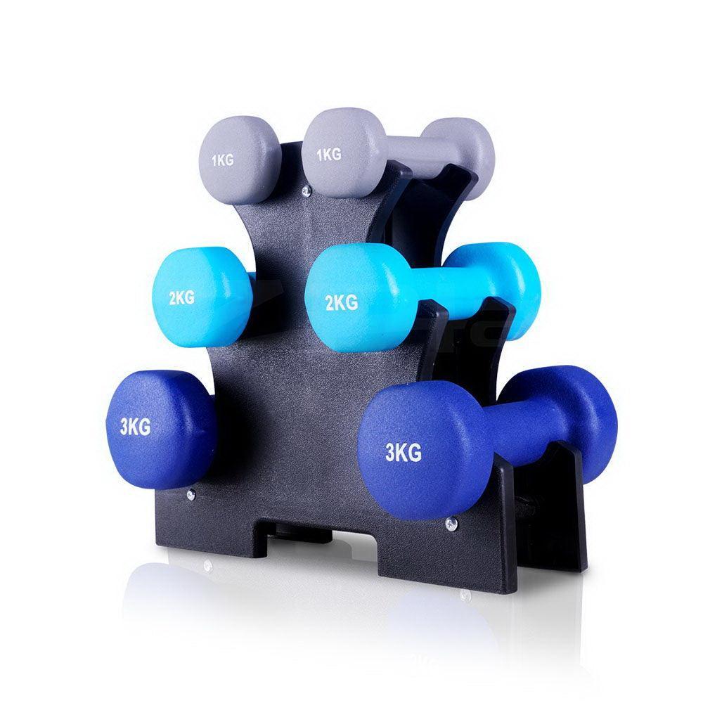 Everfit 6 Piece Dumbbell Weights Set 12kg with Stand - John Cootes