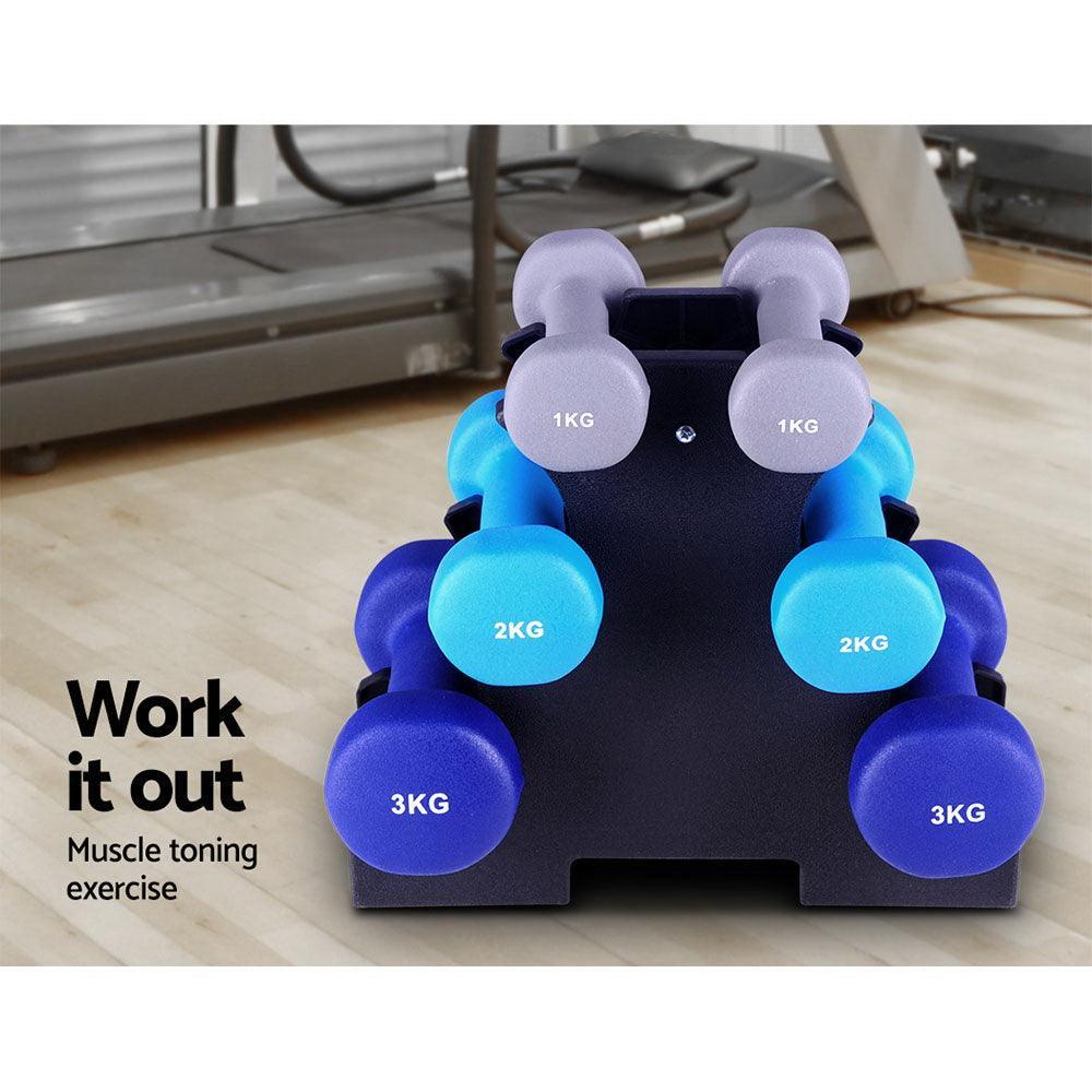 Everfit 6 Piece Dumbbell Weights Set 12kg with Stand - John Cootes