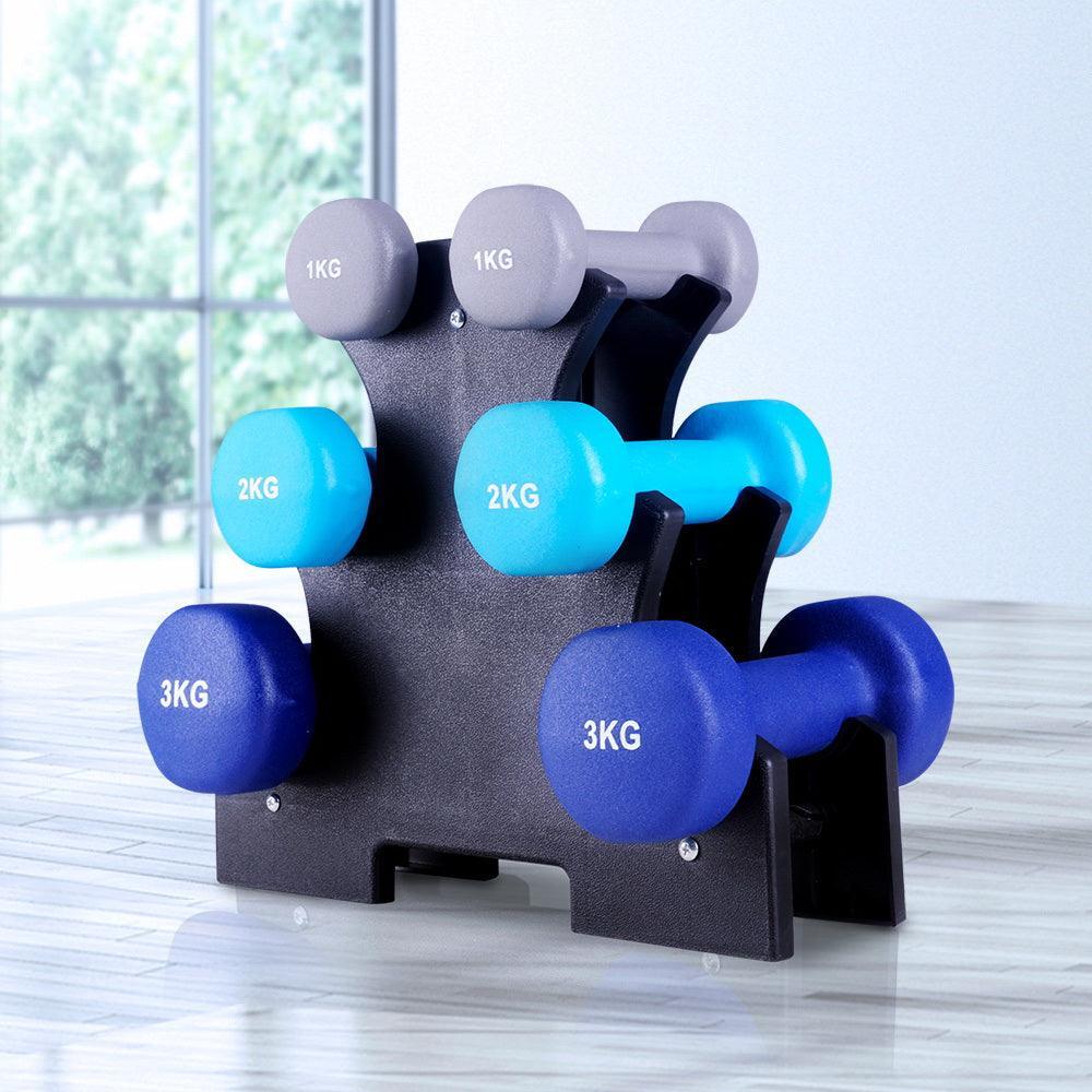 Everfit 6 Piece Dumbbell Weights Set 12kg with Stand - John Cootes