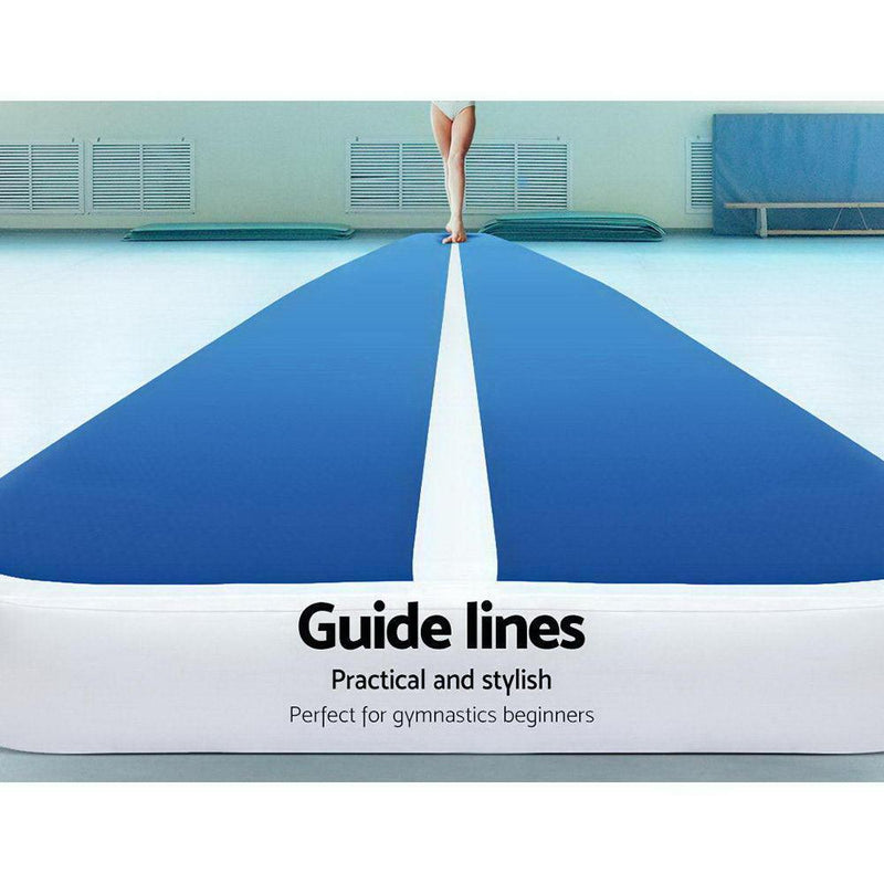 Everfit 8X1M Inflatable Air Track Mat 20CM Thick with Pump Tumbling Gymnastics Blue - John Cootes