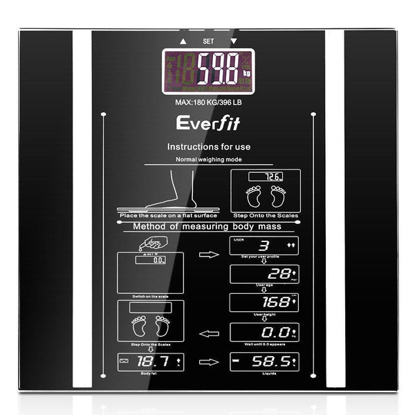 Everfit Body Fat Bathroom Scale Weighing BMI Monitor Gym 180KG 1EA