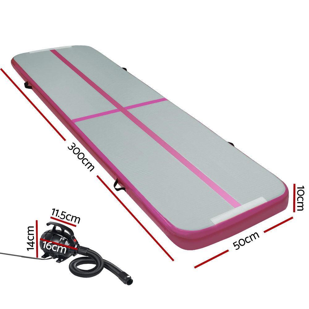 Everfit GoFun 3X1M Inflatable Air Track Mat with Pump Tumbling Gymnastics Pink - John Cootes