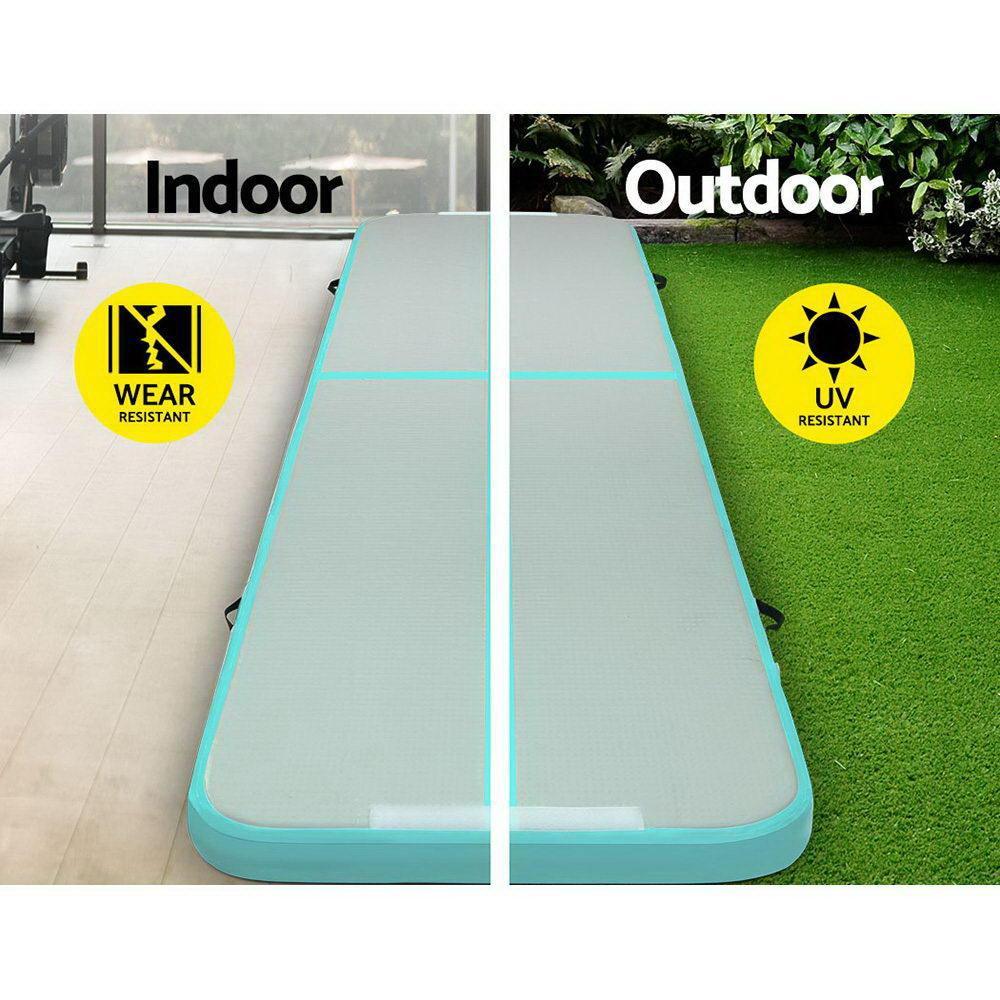 Everfit GoFun 4X1M Inflatable Air Track Mat with Pump Tumbling Gymnastics Green - John Cootes