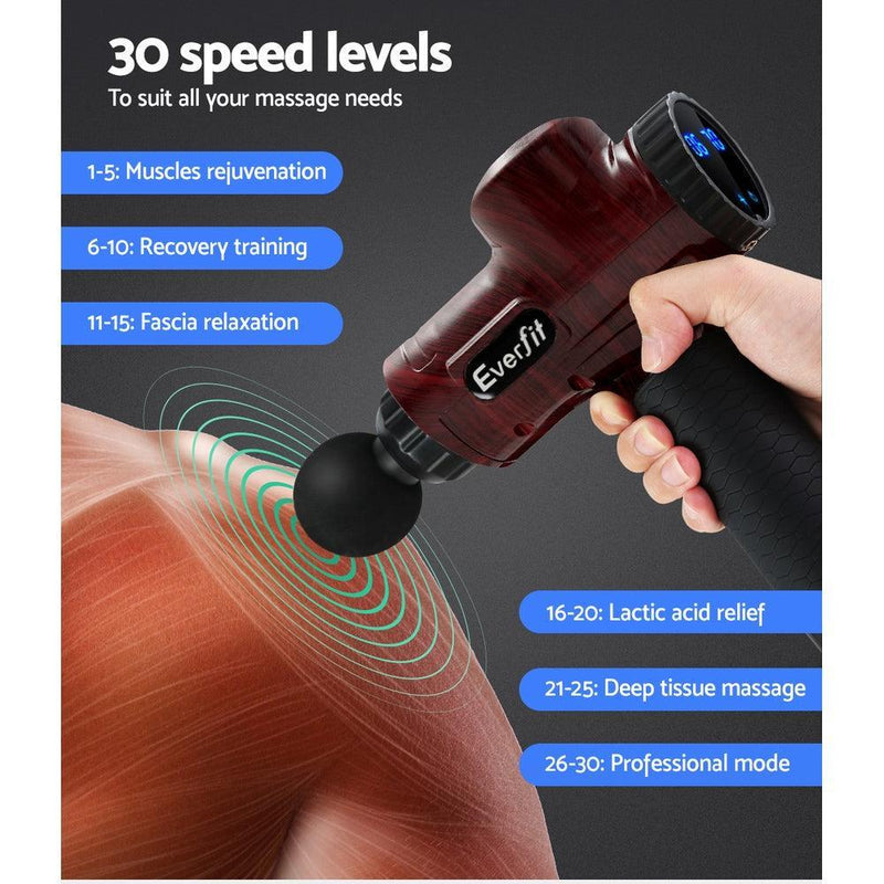Everfit Massage Gun 6 Heads Electric Massager LCD Vibration Percussion Relief - John Cootes