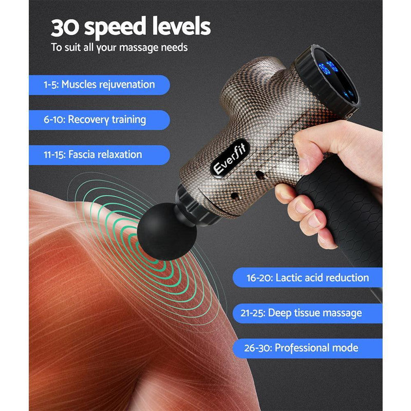 Everfit Massage Gun 6 Heads Massager Electric LCD Vibration Relief Percussion - John Cootes