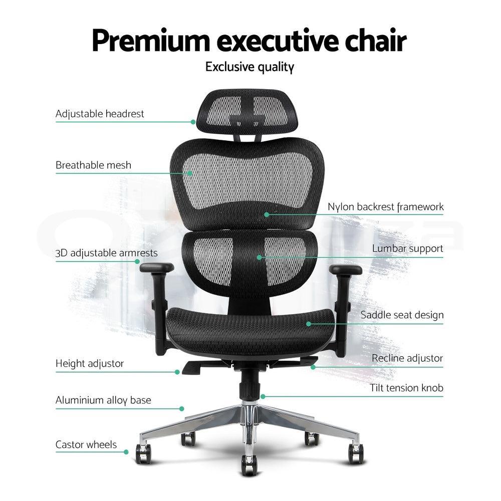 Executive Deluxe Office Mesh Chair Net High Back Home School Gaming Black - John Cootes