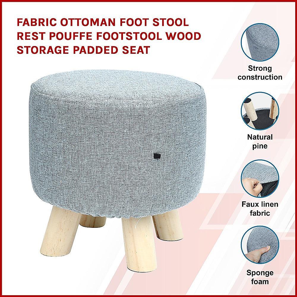 Fabric Ottoman Foot Stool Rest Pouffe Footstool Wood Storage Padded Seat - John Cootes