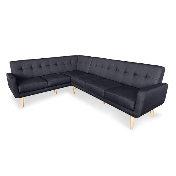 Faux Linen Corner Wooden Sofa Futon Lounge L-shaped with Chaise Black - John Cootes
