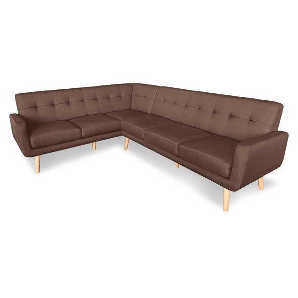 Faux Linen Corner Wooden Sofa Lounge L-shaped Futon with Chaise Brown - John Cootes
