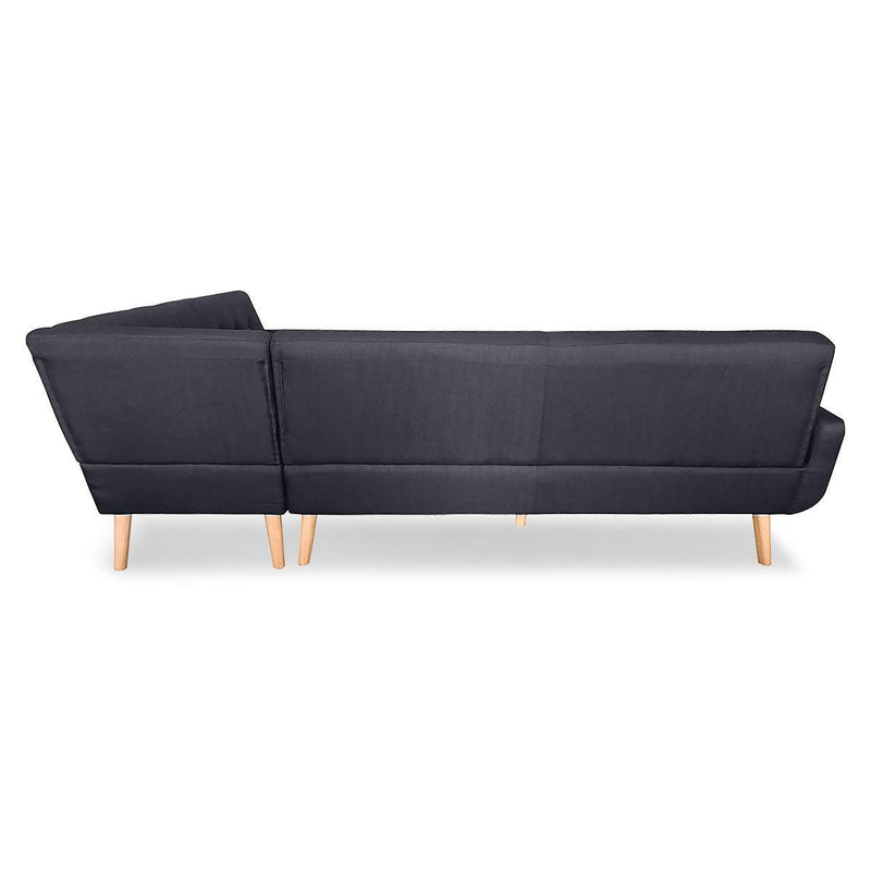 Faux Linen Corner Wooden Sofa Lounge L-shaped with Chaise Black - John Cootes