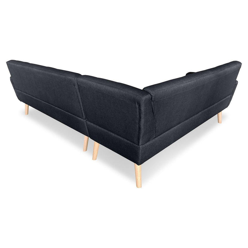 Faux Linen Corner Wooden Sofa Lounge L-shaped with Chaise Black - John Cootes