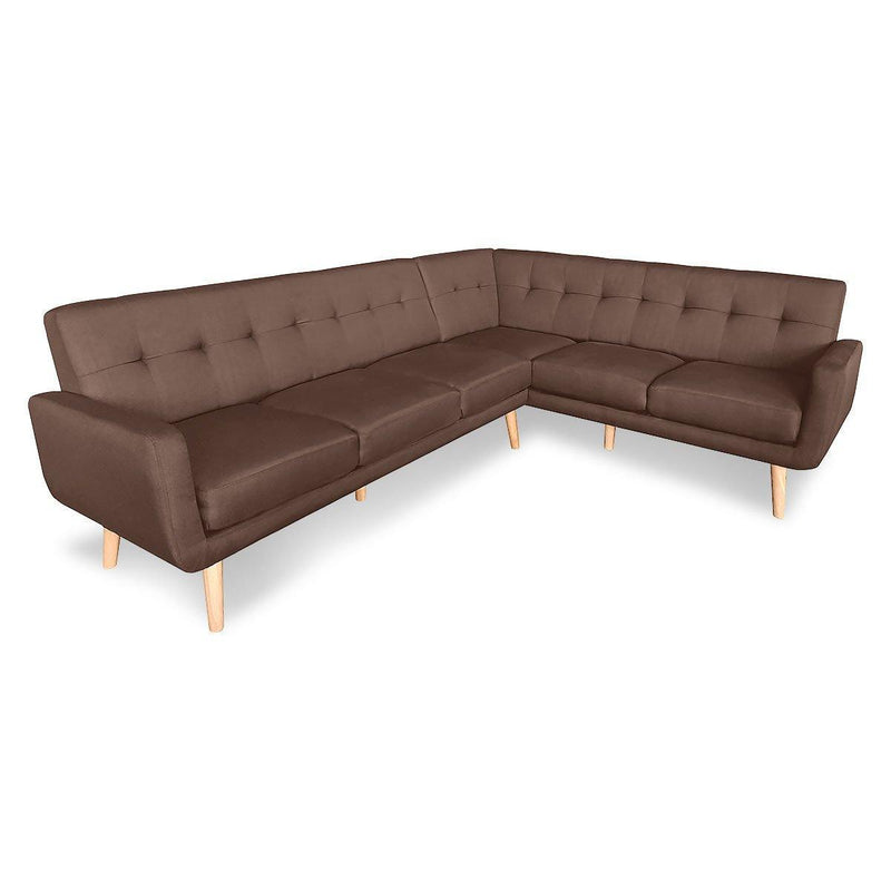Faux Linen Corner Wooden Sofa Lounge L-shaped with Chaise Brown - John Cootes