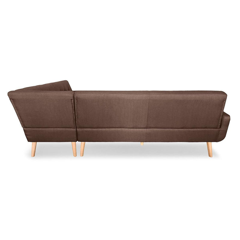 Faux Linen Corner Wooden Sofa Lounge L-shaped with Chaise Brown - John Cootes