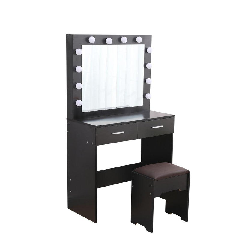 Fidel Vanity Set with Cushioned Stool and Lighted Mirror- Black - John Cootes