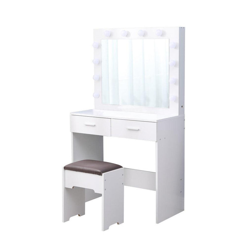 Fidel Vanity Set with Cushioned Stool and Lighted Mirror- White - John Cootes