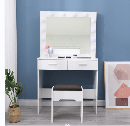 Fidel Vanity Set with Cushioned Stool and Lighted Mirror- White - John Cootes