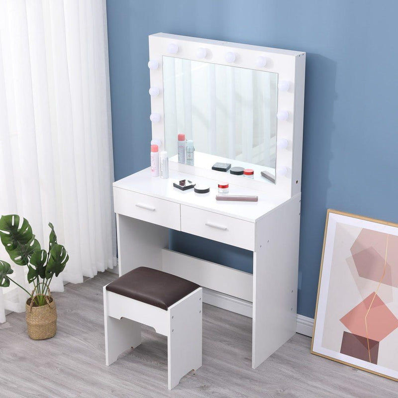 Fidel Vanity Set with Cushioned Stool and Lighted Mirror- White - John Cootes