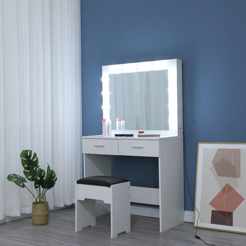 Fidel Vanity Set with Cushioned Stool and Lighted Mirror- White - John Cootes