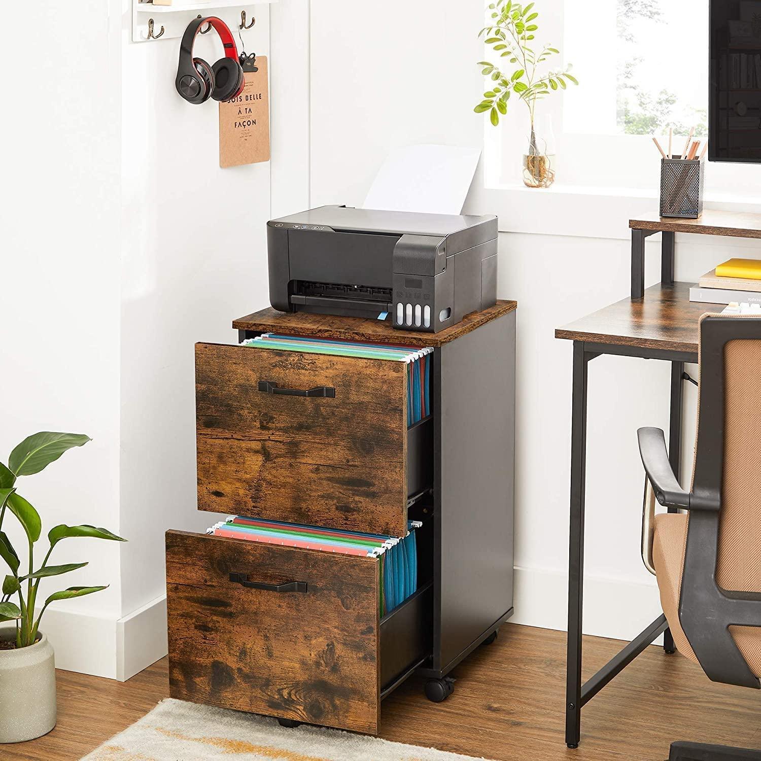 File Cabinet with 2 Drawers Industrial Style for A4 Rustic Brown and Black - John Cootes