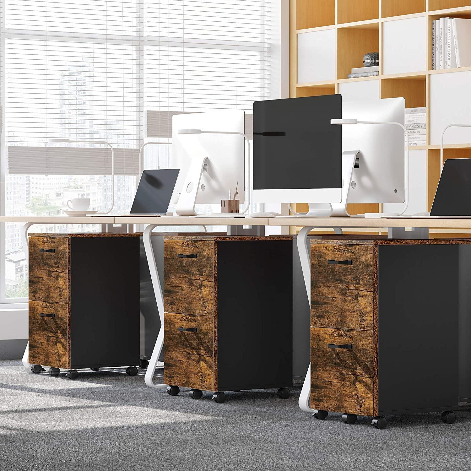 File Cabinet with 2 Drawers Industrial Style for A4 Rustic Brown and Black - John Cootes