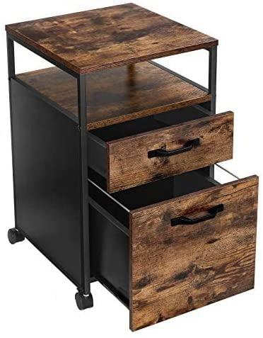 File Cabinet with 2 Drawers, Wheels and Open Compartment Rustic Brown and Black - John Cootes