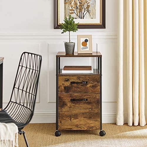 File Cabinet with 2 Drawers, Wheels and Open Compartment Rustic Brown and Black - John Cootes