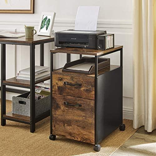 File Cabinet with 2 Drawers, Wheels and Open Compartment Rustic Brown and Black - John Cootes