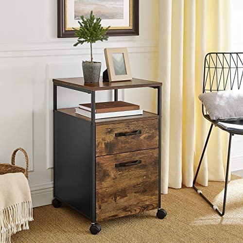 File Cabinet with 2 Drawers, Wheels and Open Compartment Rustic Brown and Black - John Cootes