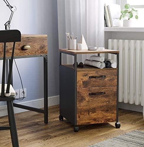 File Cabinet with 2 Drawers, Wheels and Open Compartment Rustic Brown and Black - John Cootes