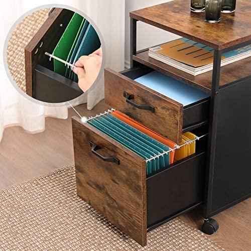 File Cabinet with 2 Drawers, Wheels and Open Compartment Rustic Brown and Black - John Cootes