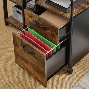 File Cabinet with 2 Drawers, Wheels and Open Compartment Rustic Brown and Black - John Cootes