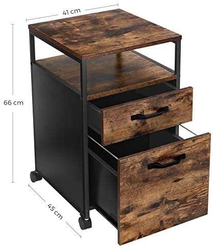 File Cabinet with 2 Drawers, Wheels and Open Compartment Rustic Brown and Black - John Cootes