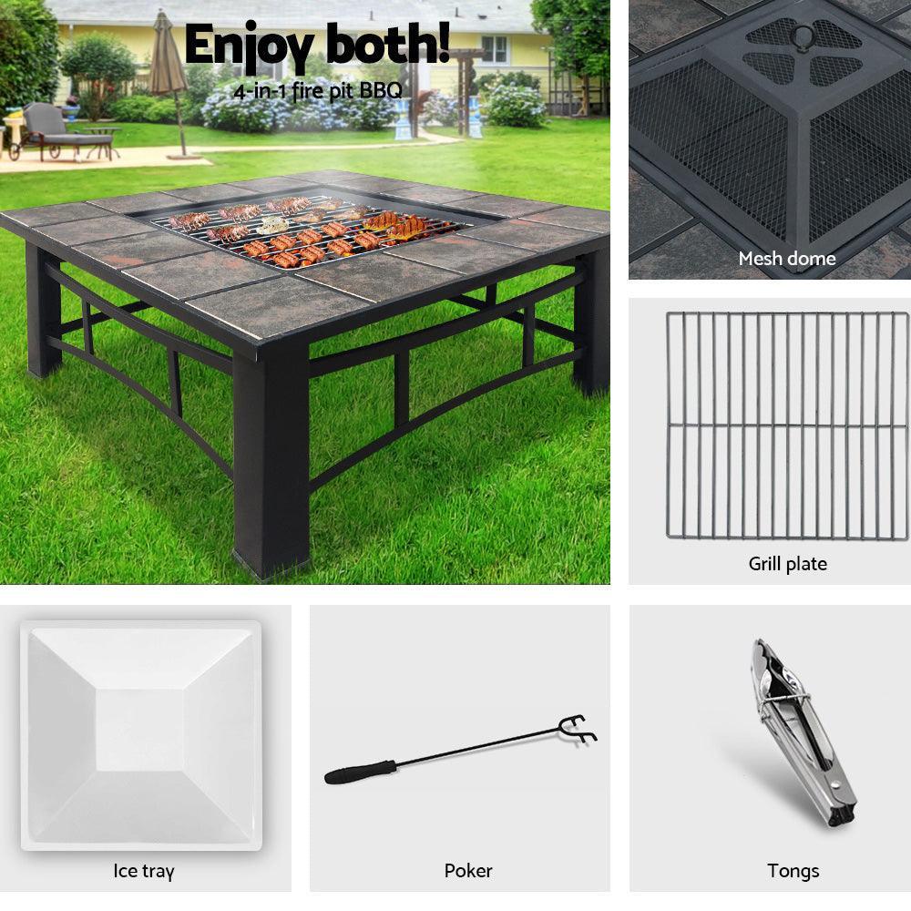 Fire Pit BBQ Grill Smoker Table Outdoor Garden Ice Pits Wood Firepit - John Cootes