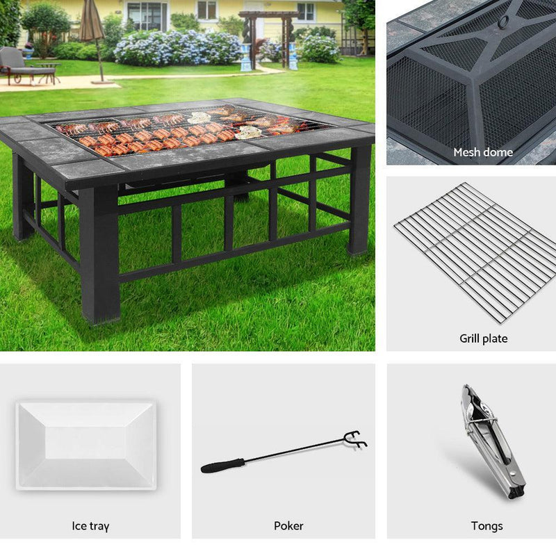 Fire Pit BBQ Grill Stove Table Ice Pits Patio Fireplace Heater 3 IN 1 - John Cootes