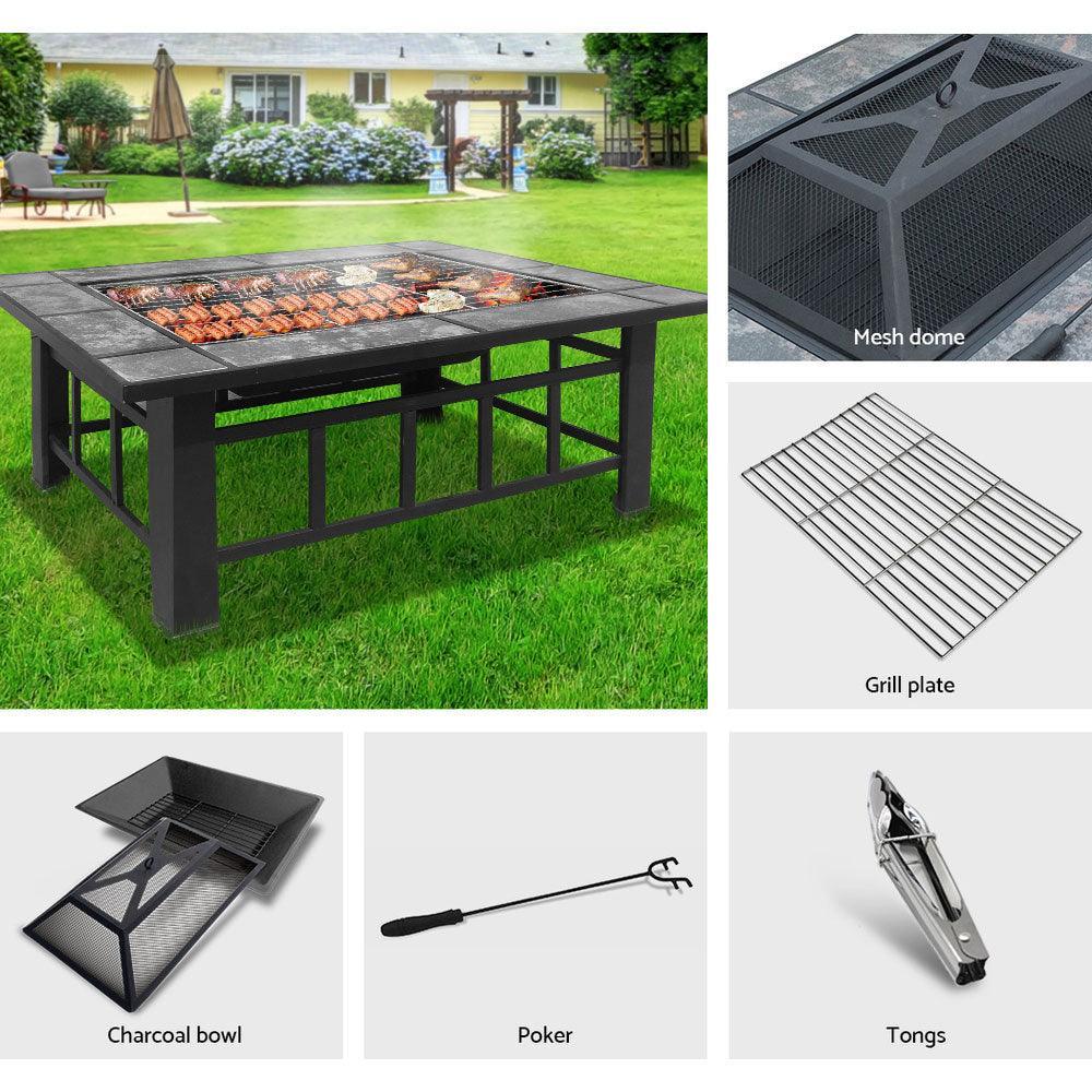 Fire Pit BBQ Grill Table Outdoor Garden Patio Camping Wood Charcoal Fireplace - John Cootes